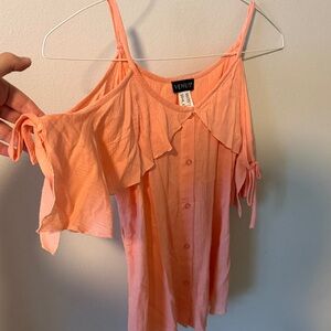 VENUS Peach Cold-Shoulder Ruffle Button Cami